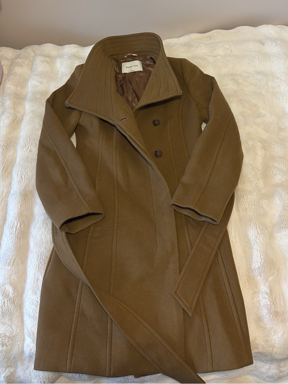 Babaton Olive-Brown Wool Wrap Trench Coat